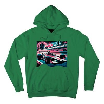 Formula Racing Open Wheel Car Retro Miami Circuit Usa Flag Tall Hoodie