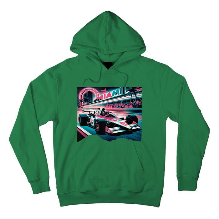 Formula Racing Open Wheel Car Retro Miami Circuit Usa Flag Tall Hoodie