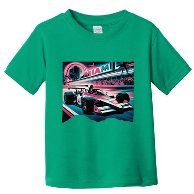 Formula Racing Open Wheel Car Retro Miami Circuit Usa Flag Toddler T-Shirt