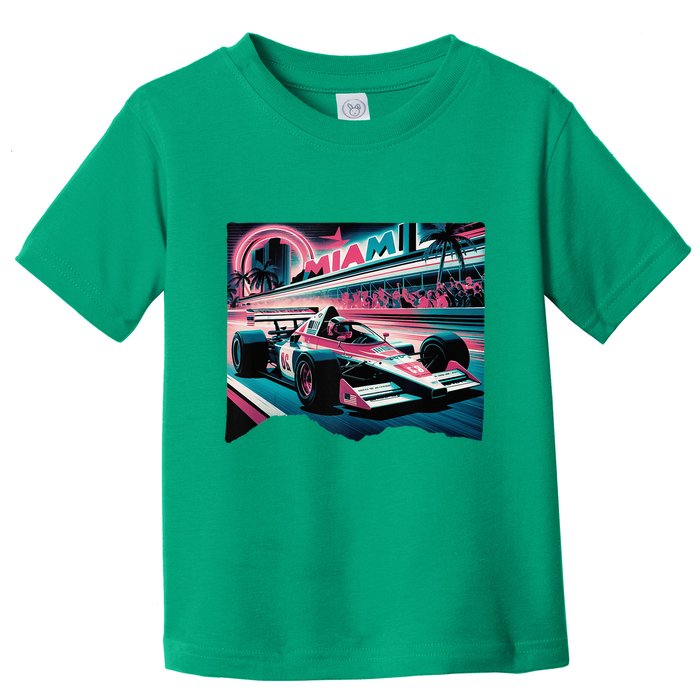 Formula Racing Open Wheel Car Retro Miami Circuit Usa Flag Toddler T-Shirt
