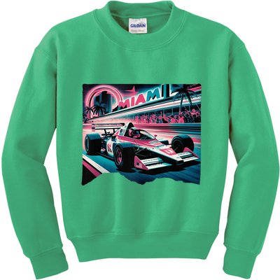 Formula Racing Open Wheel Car Retro Miami Circuit Usa Flag Kids Sweatshirt