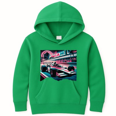 Formula Racing Open Wheel Car Retro Miami Circuit Usa Flag Kids Hoodie