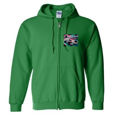 Formula Racing Open Wheel Car Retro Miami Circuit Usa Flag Full Zip Hoodie