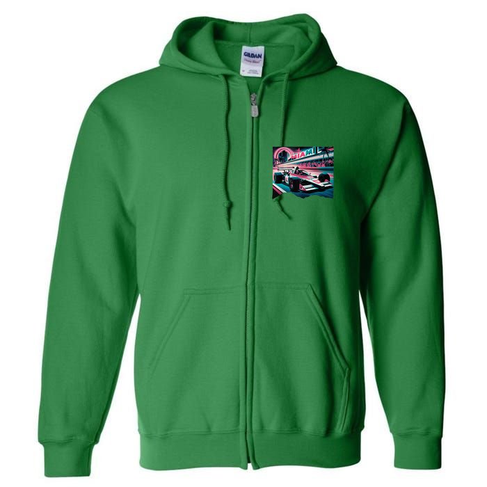 Formula Racing Open Wheel Car Retro Miami Circuit Usa Flag Full Zip Hoodie