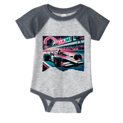 Formula Racing Open Wheel Car Retro Miami Circuit Usa Flag Infant Baby Jersey Bodysuit