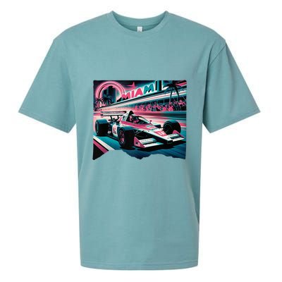 Formula Racing Open Wheel Car Retro Miami Circuit Usa Flag Sueded Cloud Jersey T-Shirt