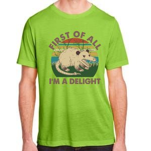 Funny Retro Opossum First Of All Im A Delight Adult ChromaSoft Performance T-Shirt