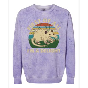 Funny Retro Opossum First Of All Im A Delight Colorblast Crewneck Sweatshirt