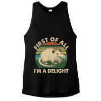 Funny Retro Opossum First Of All Im A Delight Ladies PosiCharge Tri-Blend Wicking Tank