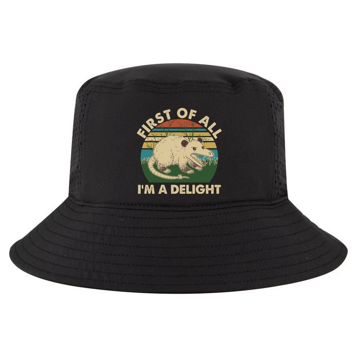 Funny Retro Opossum First Of All Im A Delight Cool Comfort Performance Bucket Hat