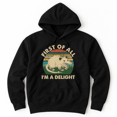 Funny Retro Opossum First Of All Im A Delight Hoodie