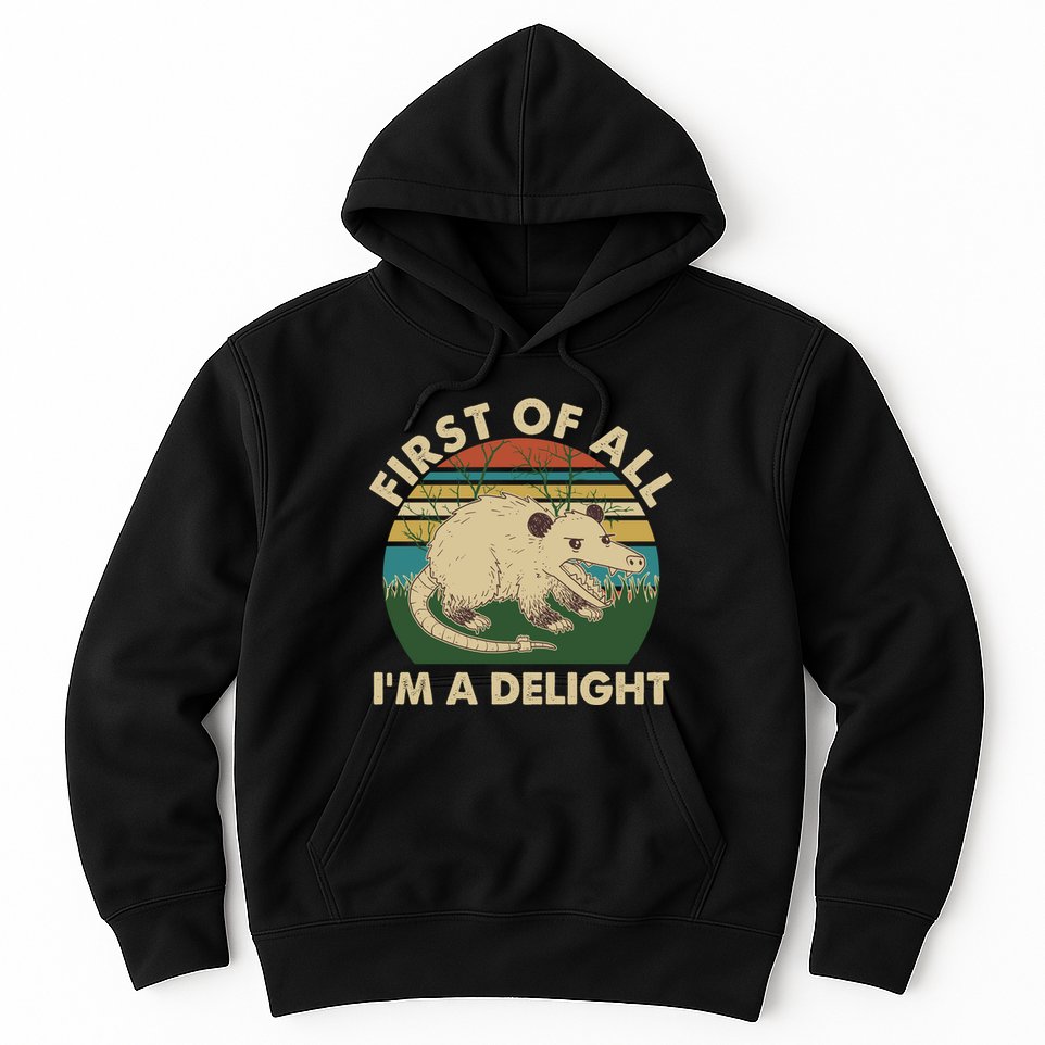 Funny Retro Opossum First Of All Im A Delight Hoodie