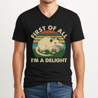 Funny Retro Opossum First Of All Im A Delight V-Neck T-Shirt
