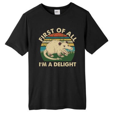 Funny Retro Opossum First Of All Im A Delight Tall Fusion ChromaSoft Performance T-Shirt