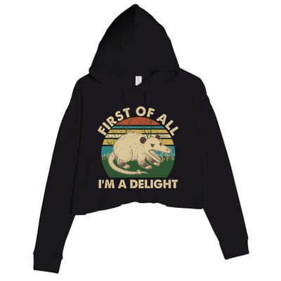 Funny Retro Opossum First Of All Im A Delight Crop Fleece Hoodie
