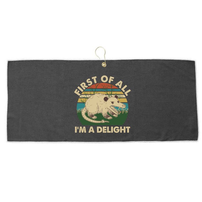 Funny Retro Opossum First Of All Im A Delight Large Microfiber Waffle Golf Towel