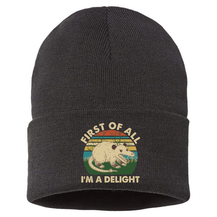 Funny Retro Opossum First Of All Im A Delight Sustainable Knit Beanie