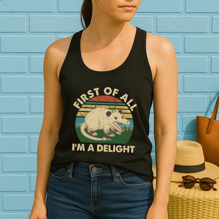 Funny Retro Opossum First Of All Im A Delight Womens Tank Top