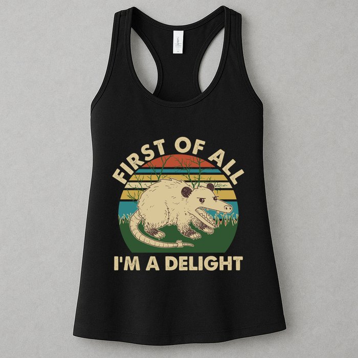 Funny Retro Opossum First Of All Im A Delight Womens Tank Top