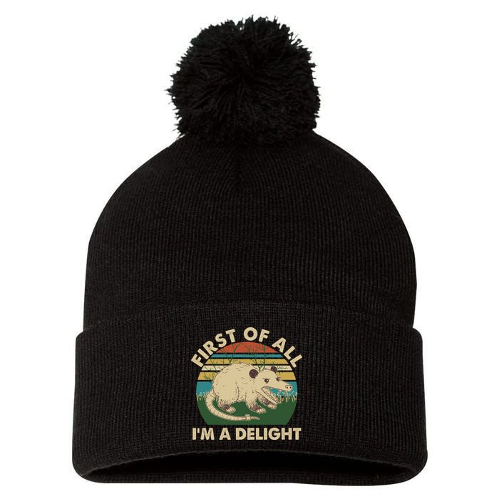 Funny Retro Opossum First Of All Im A Delight Pom Pom 12in Knit Beanie