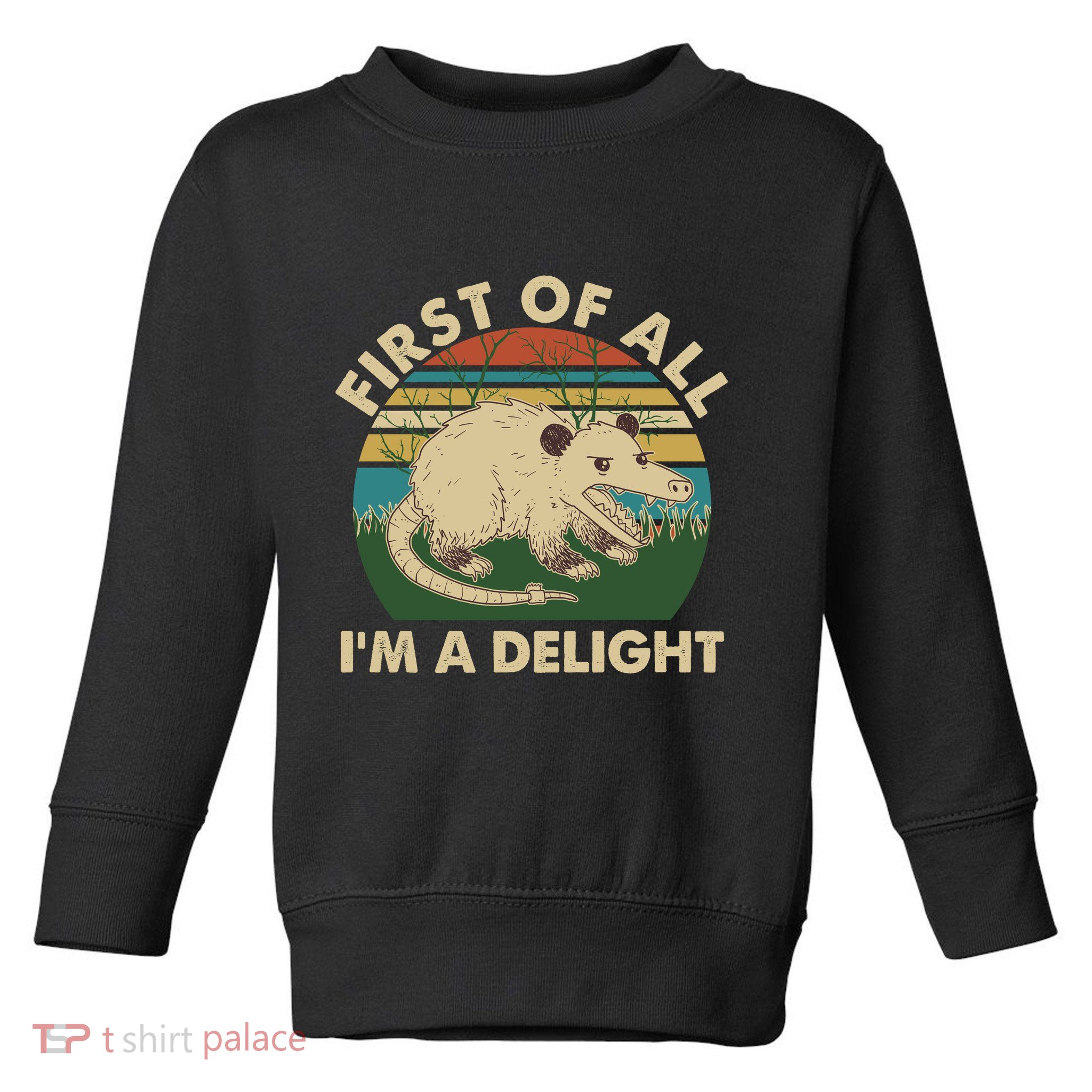 Funny Retro Opossum First Of All Im A Delight Toddler Sweatshirt
