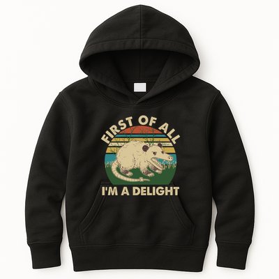 Funny Retro Opossum First Of All Im A Delight Kids Hoodie