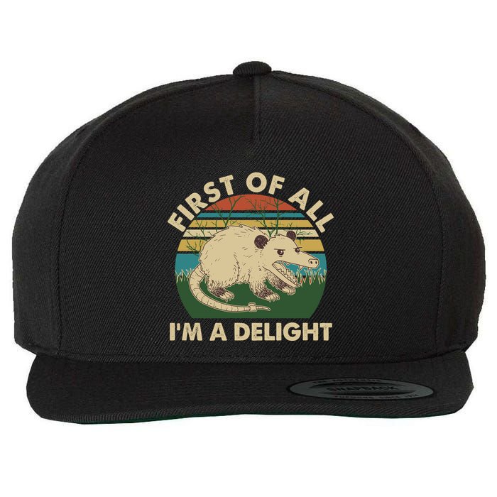 Funny Retro Opossum First Of All Im A Delight Wool Snapback Cap