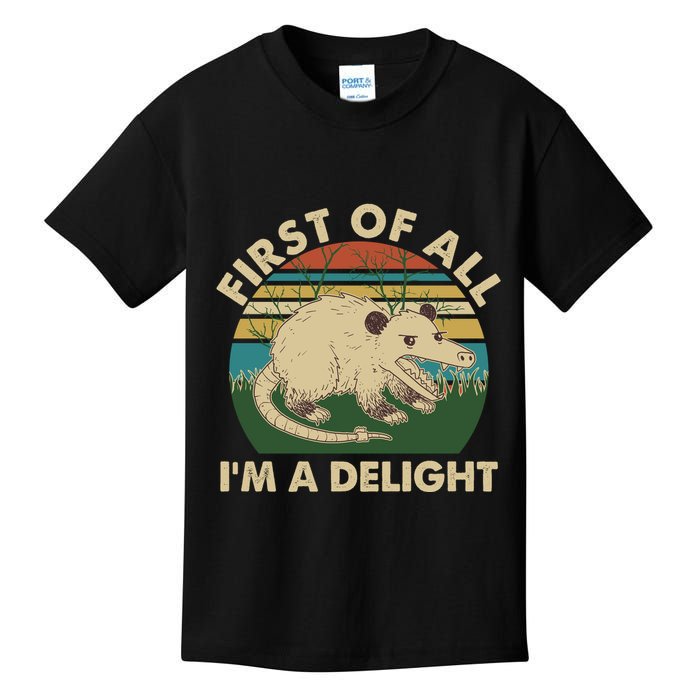 Funny Retro Opossum First Of All Im A Delight Kids T-Shirt