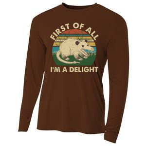 Funny Retro Opossum First Of All Im A Delight Cooling Performance Long Sleeve Crew