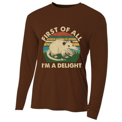 Funny Retro Opossum First Of All Im A Delight Cooling Performance Long Sleeve Crew