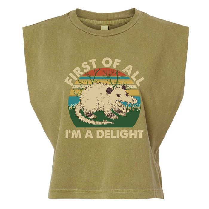 Funny Retro Opossum First Of All Im A Delight Garment-Dyed Women's Muscle Tee