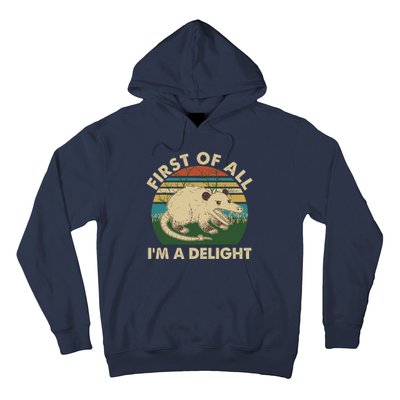 Funny Retro Opossum First Of All Im A Delight Hoodie