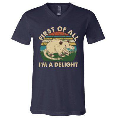 Funny Retro Opossum First Of All Im A Delight V-Neck T-Shirt