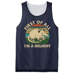 Funny Retro Opossum First Of All Im A Delight Mesh Reversible Basketball Jersey Tank