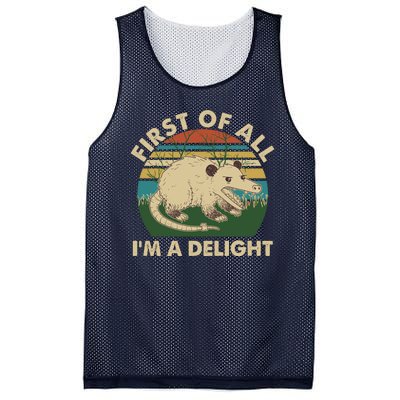 Funny Retro Opossum First Of All Im A Delight Mesh Reversible Basketball Jersey Tank