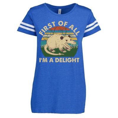 Funny Retro Opossum First Of All Im A Delight Enza Ladies Jersey Football T-Shirt