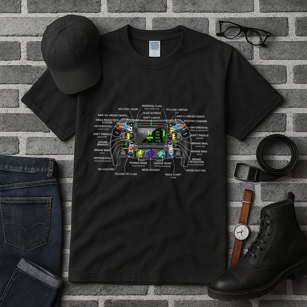 Formula Racing Open Wheel Car Fan Steering Wheel Explained Tall T-Shirt