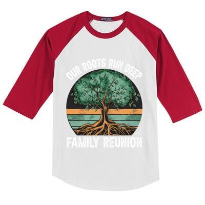 Family Reunion Our Roots Run Deep Vintage Tree Matching Gift Kids Colorblock Raglan Jersey