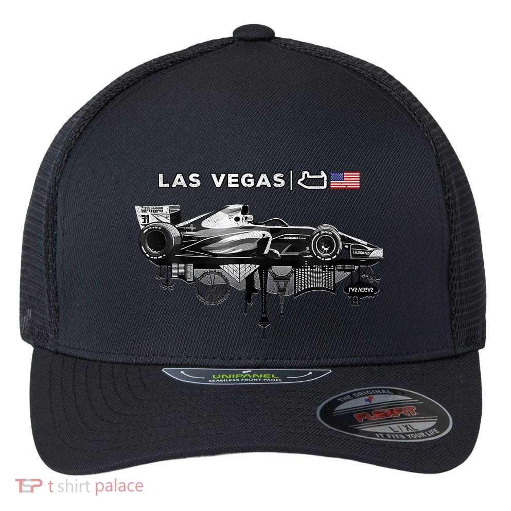 Formula Racing Open Wheel Car Las Vegas Circuit Usa Flag Flexfit Unipanel Trucker Cap