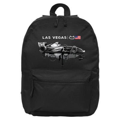 Formula Racing Open Wheel Car Las Vegas Circuit Usa Flag 16 in Basic Backpack