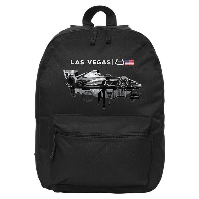 Formula Racing Open Wheel Car Las Vegas Circuit Usa Flag 16 in Basic Backpack