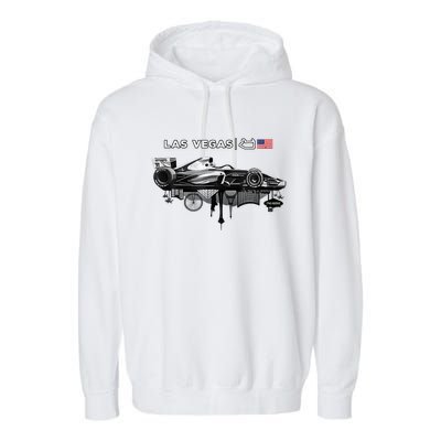 Formula Racing Open Wheel Car Las Vegas Circuit Usa Flag Garment-Dyed Fleece Hoodie