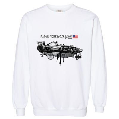 Formula Racing Open Wheel Car Las Vegas Circuit Usa Flag Garment-Dyed Sweatshirt