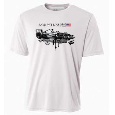 Formula Racing Open Wheel Car Las Vegas Circuit Usa Flag Cooling Performance Crew T-Shirt