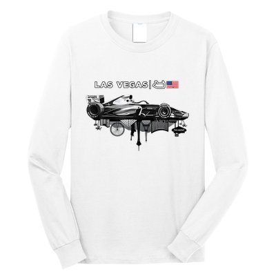 Formula Racing Open Wheel Car Las Vegas Circuit Usa Flag Long Sleeve Shirt