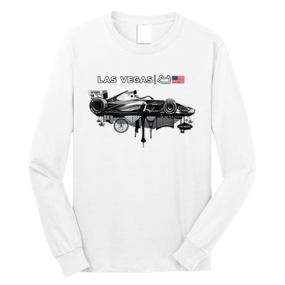 Formula Racing Open Wheel Car Las Vegas Circuit Usa Flag Long Sleeve Shirt