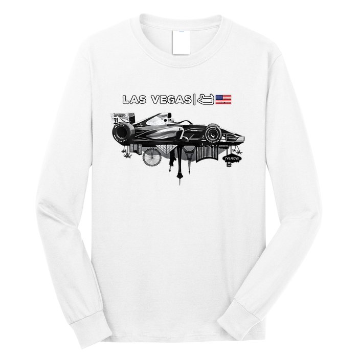 Formula Racing Open Wheel Car Las Vegas Circuit Usa Flag Long Sleeve Shirt