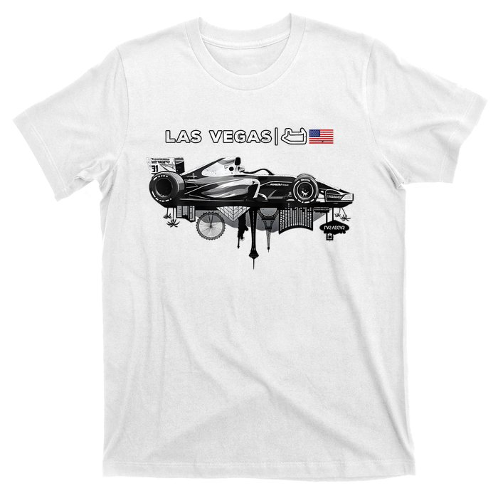 Formula Racing Open Wheel Car Las Vegas Circuit Usa Flag T-Shirt