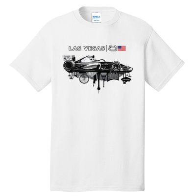 Formula Racing Open Wheel Car Las Vegas Circuit Usa Flag Tall T-Shirt