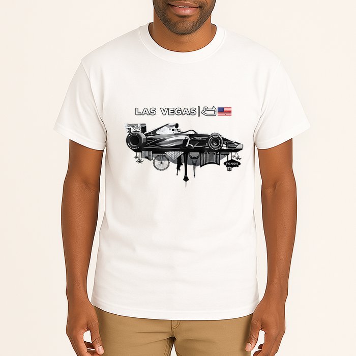 Formula Racing Open Wheel Car Las Vegas Circuit Usa Flag Tall T-Shirt